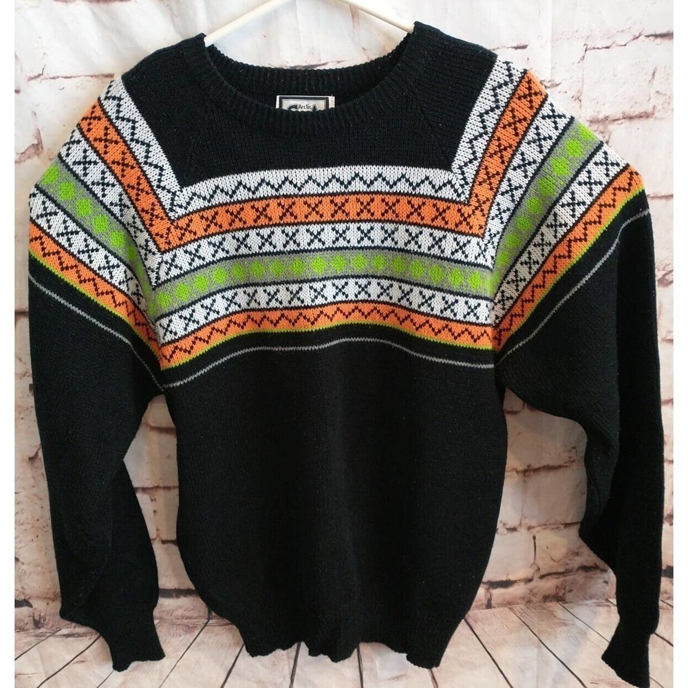 Vintage Arctic Cat Mens Size Medium Crew Neck Snowmobile Black Sweater USA